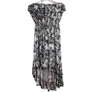 Ace Fashion Bk/Wt Print Off Shoulder Dress hi lo empire waist L